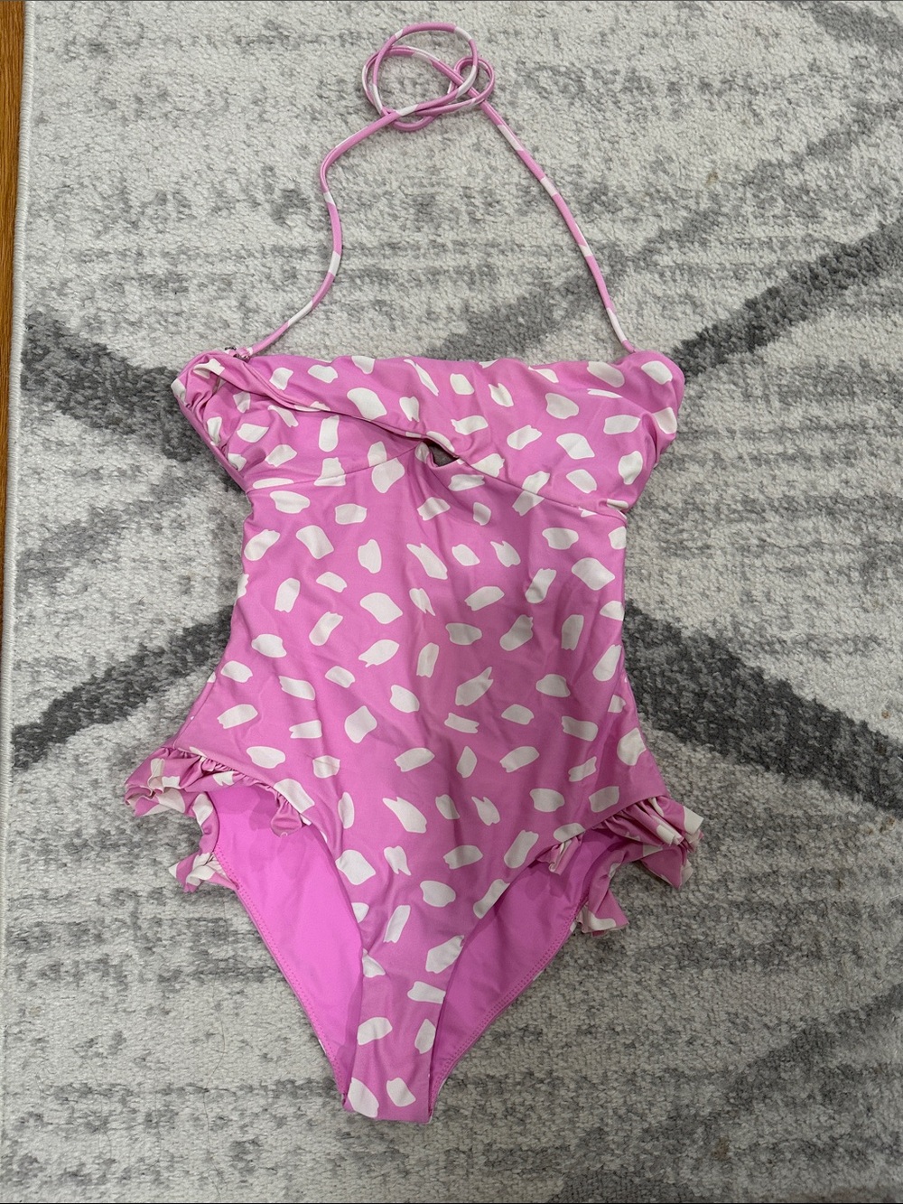 Pink Printed One-Piece Swimsuit with Ruffle Accents